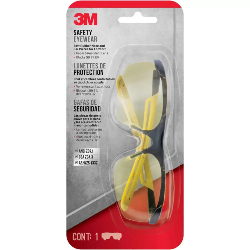 3M Black & Yellow Frame Amber Lens Safety Glasses