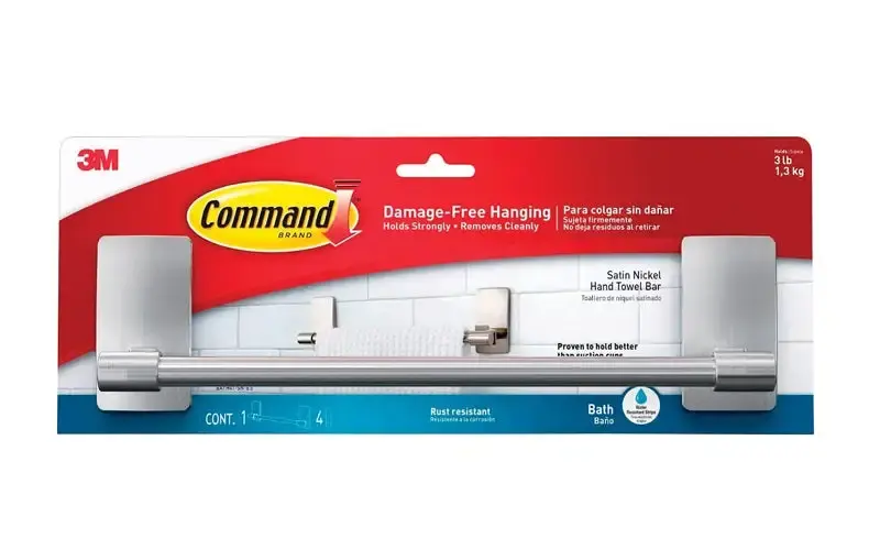 3M BATH41-SN-ES Command Hand Towel Bar, Medium, Plastic